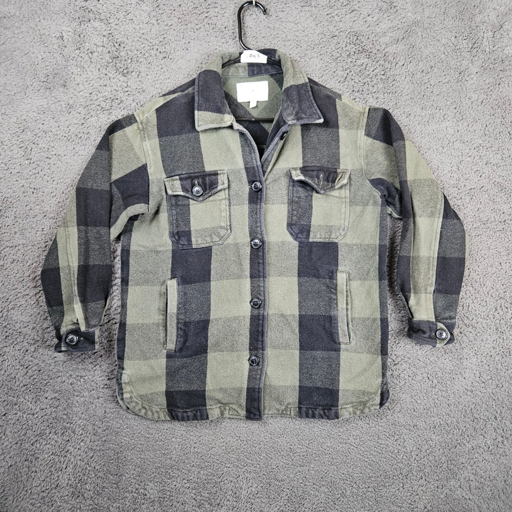 Lucky Brand‎ Mens Buffalo Plaid Flannel Shacket Olive Green Black Small